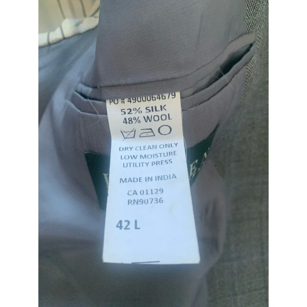 Lauren Ralph Lauren Sport Coat Men's 42L Silk & Wool Grey Blue Windowpane Blazer